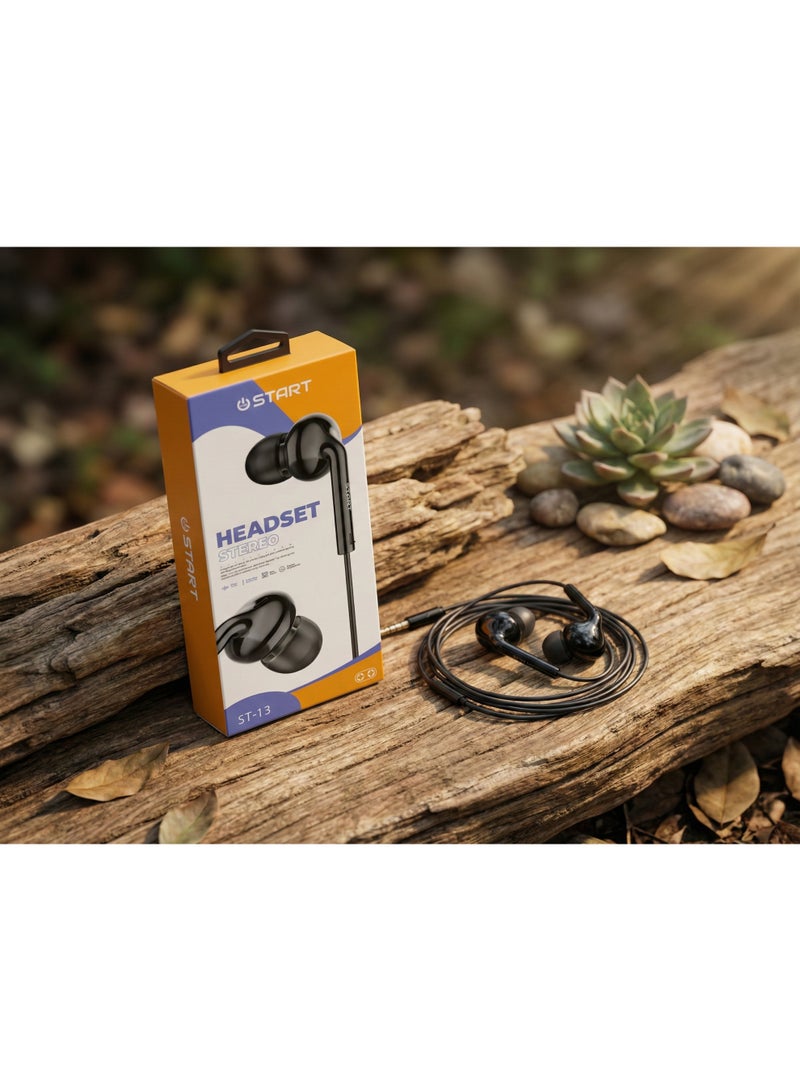 ستارت سماعة رأس سلكية ستيريو ST-13 من ستارت (START) - صوت جهير (Bass) قوي، درايفر 14.2 ملم، ميكروفون مدمج، تصميم أسود لامع مريح، منفذ 3.5 ملم - Image 4